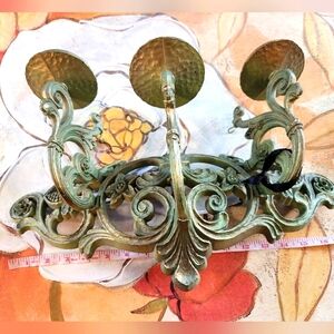 50's DART Candelabra Wall Decor MCM 60's Green Gold Patina Scrolly Candle Holder